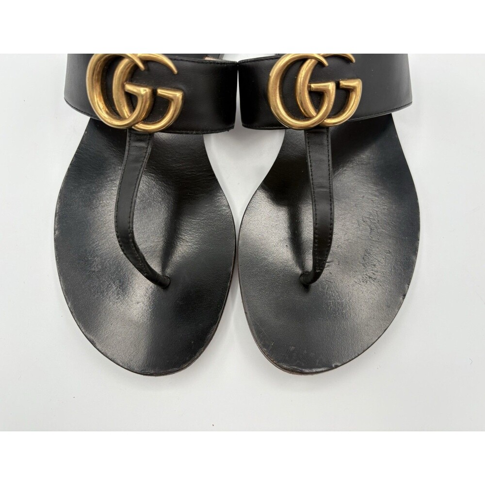 Gucci Black Marmont Leather Thong Sandals w/ GG Double G Logo Size EU 36 - Picture 5 of 9